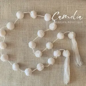 Mexican Pom Pom Garland - White