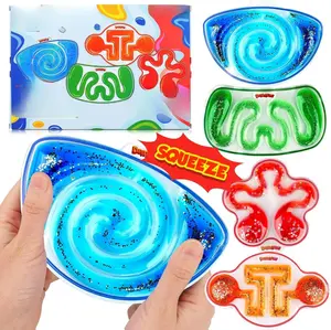 Squishy Sensory Toys for Kids - 4 Pack Fidget Toy Sensory Maze for Autism - Stress Anxiety Relief Toys for Calm Down - Squeeze Fidget Toy Filled Goo, Glitter, Easter Prizes for Kids Classroom