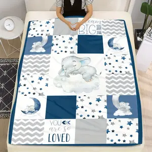 Elephant Printed Flannel Blanket Soft Warm Comfortable for All Season Use