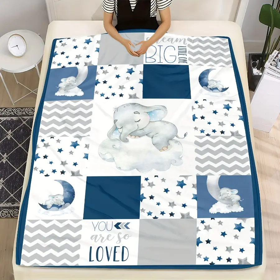 Elephant Printed Flannel Blanket - Soft, Warm All Seasons Blanket for Home Use