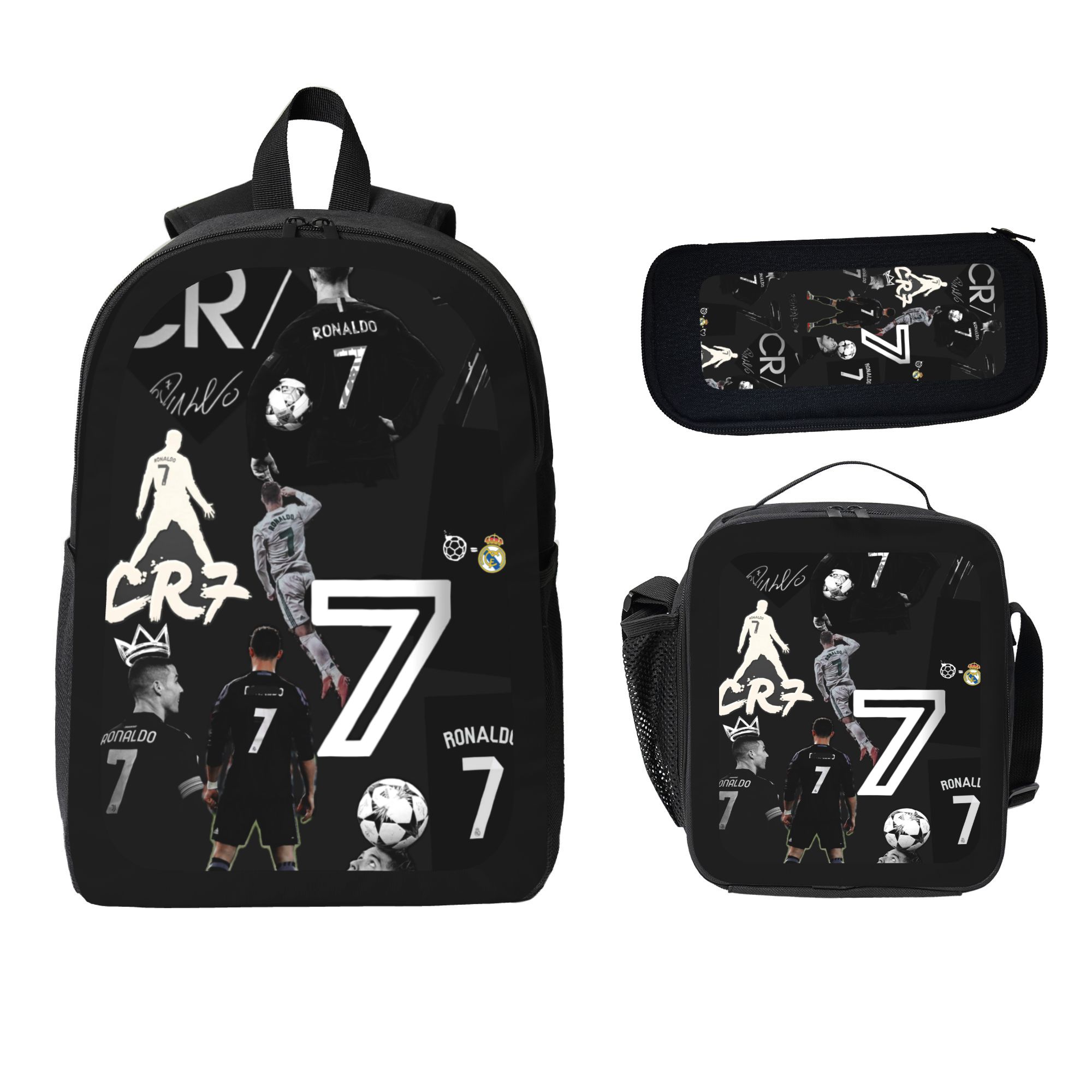 CR7 Football Player Pattern Backpack Set - 3 Piece School Backpack Lunch Bag Pencil Case for Teens Students Sports Lovers | TikTok Trending Stylish Durable Large Capacity Convenient Portable CR7 Football Player Pattern Backpack Set - 3 Piece School Backpack Lunch Bag Pencil Case for Teens Students Sports Lovers | TikTok Trending Stylish Durable Large Capacity Convenient Portable