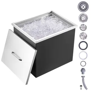 【Summervibes】VEVOR Drop in Ice Chest, 21"L x 17"W x 18"H Stainless Steel Ice Cooler, Commercial Ice Bin with Cover, 40 qt Outdoor Kitchen Ice Bar, Drain-pipe and Drain Plug Included, for Cold Wine Beer