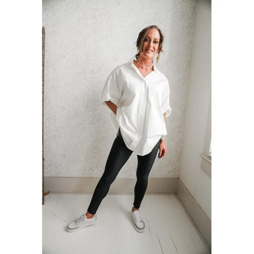 White Oversized Cuff Hem Button Down Shirt