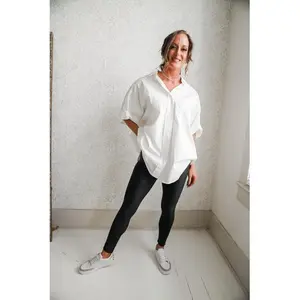 White Oversized Cuff Hem Button Down Shirt