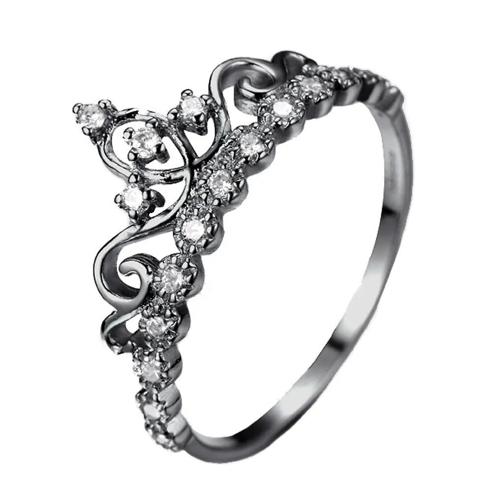 Guliette Verona Black Rhodium-plated Dainty Sterling Silver Princess Crown Ring