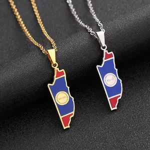 Belize map stainless steel necklace men's and women's geometric dripping titanium steel pendant trendy jewelry