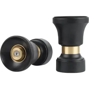 Hose Nozzle,  2 Pack Heavy Duty Brass Fireman Style High Power Leak Proof Adjustable Garden Water Sprayer, Suitable for  Wash, Patio Cleaning, Watering Lawn and Garden, Shower Pets (Black)