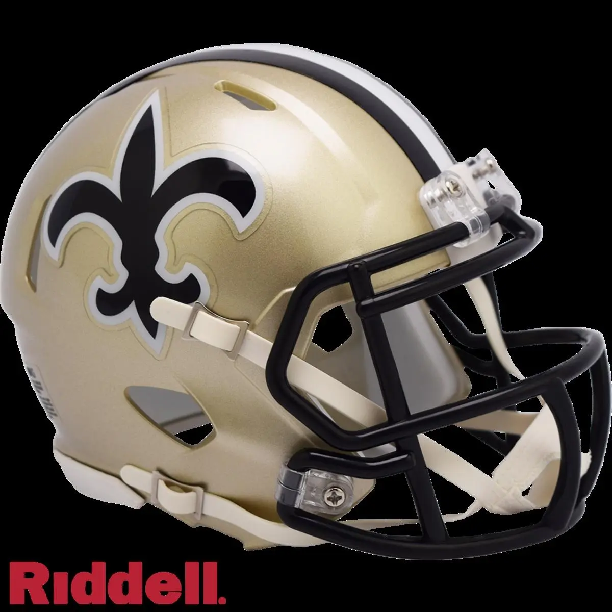Riddell Replica Mini Speed Football Helmet - New Orleans Saints Design, 1976-1999 T/B Style Decals, 5.5 in. Tall Half Scale Replica Shell, 4-Point Chinstrap, Collectible Sports Accessory, Ideal Gift, 9585551069