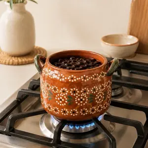Small 1/2kg Barro Ollita with Lid  Frijolera De Barro Pot Small Mini Cookware Clay Mexican Smooth Rustic Traditional Classic