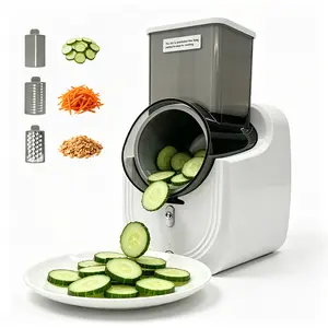 Fully automatic electric vegetable chopper, 3 stainless steel blades, rotary cheese grinder and fruit slicer, an efficient kitchen tool that is easy to clean