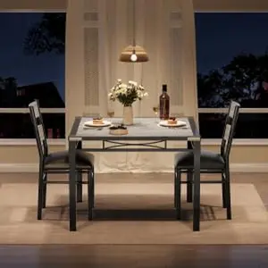 【GARVEE】3-Piece Rustic Gray Dining Table Set for 2 with Upholstered Chairs, Wood Kitchen and Dining Room Table with Corner Protector, Ideal for Small Spaces, Apartments, and Cozy Kitchens