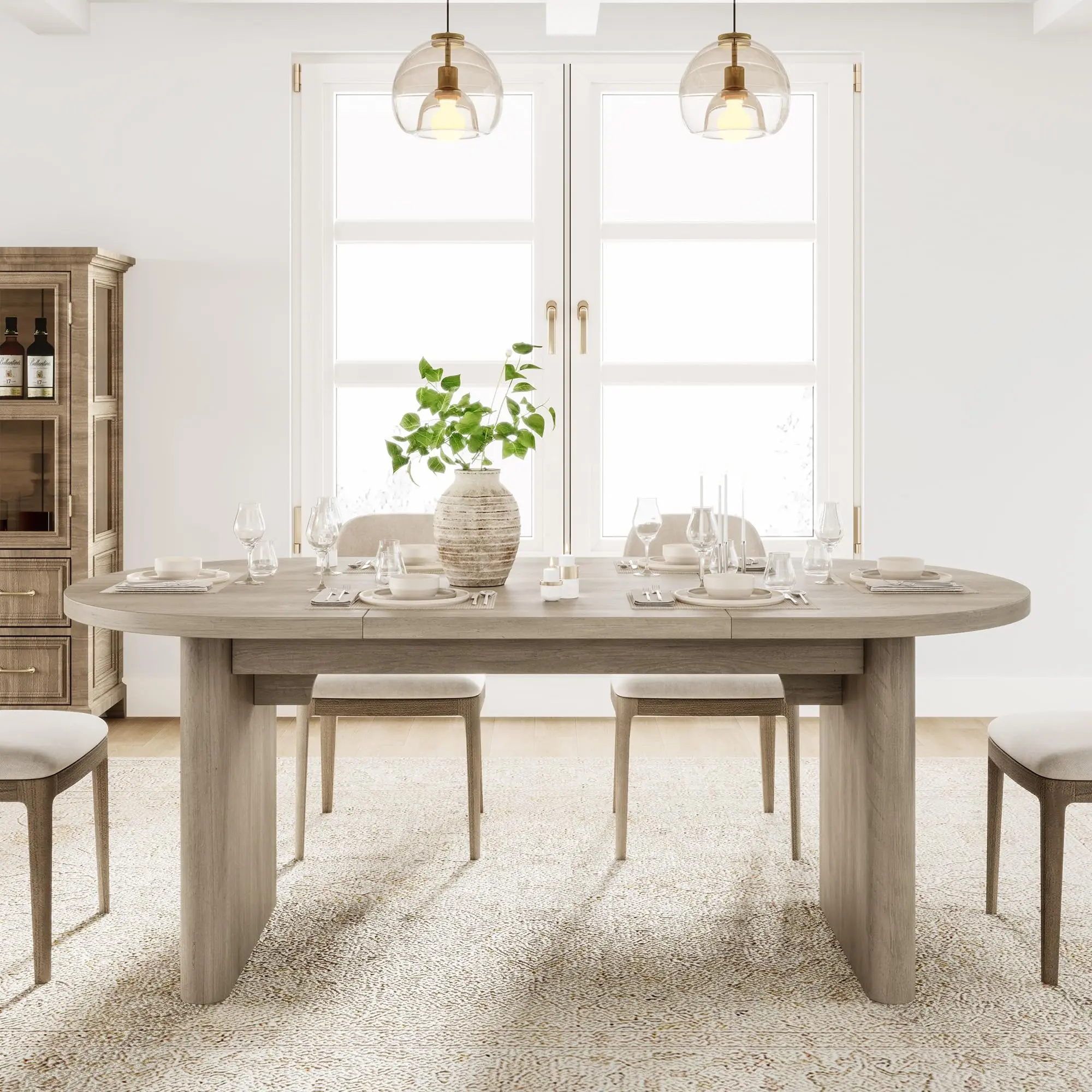 70.8 Inch Gray Oval Dining Table for 6-8 People,Long Large Kitchen Table with Thick Sturdy Wooden Base,Farmhouse Dining Room Table for Kitchen,Living Room,Office