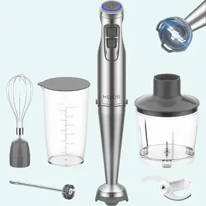 1100W Immersion Hand Blender, Stainless Steel Stick Blender with 12-Speed & Turbo Mode, 5-in-1 Handheld Blender with 600ml Mixing Beaker with Lid, 500ml Chopper, Whisk, Milk Frother, BPA-Free