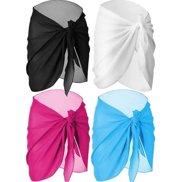 Women's 4-Piece Chiffon Sarong Cover-Ups, Bathing Suit Skirt Cover-Up, Short Wrap Skirt for Beach Bikini Swimwear