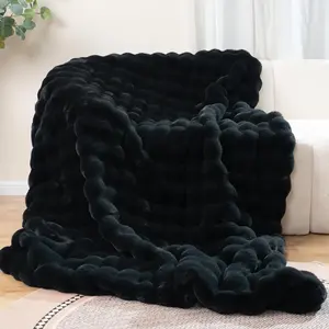 Luxury Fluffy Cloud Blanket 60x80 Inch Super Soft Imitation Rabbit Fur Throw Ultra-Thick Plush Blanket for Couch & Home Decor Perfect Women's Gift in Elegant High-End Black