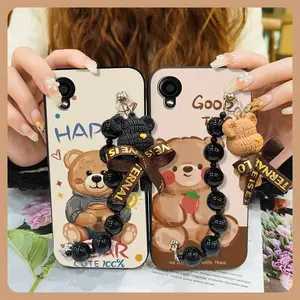 Bear bracelet Dirt-resistant Phone Case For Kyocera Digno BX2 Back Cover Anti-knock soft case phone case Skin-friendly feel Black pearl pendant Waterproof protective case silicone