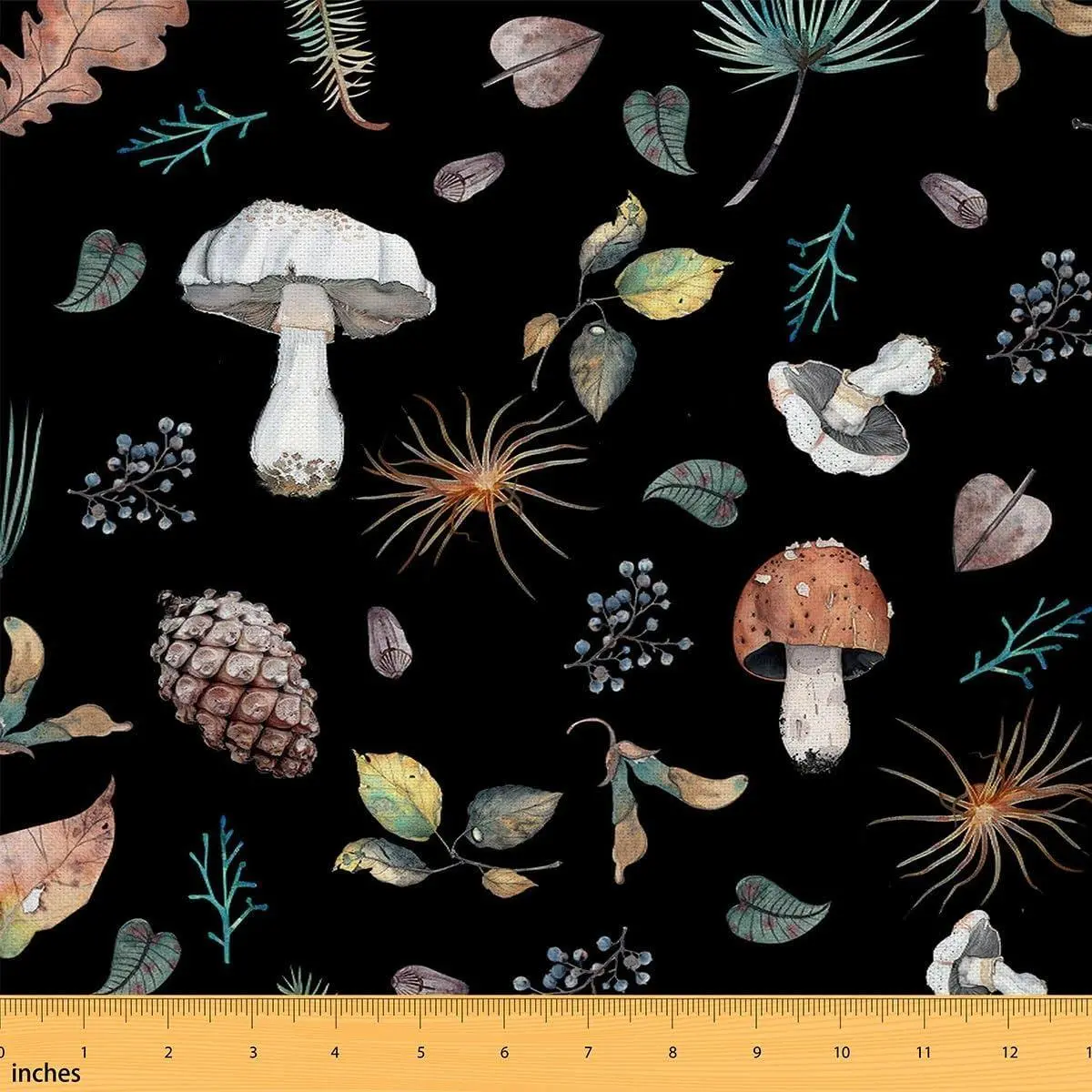 Wild Mushroom Fabric Rustic Leaves Pinecone Plant DIY Craft Hobby Fabric Retro Nature Lover Decorative Fabric Soft Flannel Polyester No Stretch
