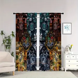 Harry Potter four house crests themed patchwork interior curtains, blackout, heat-insulating, and soft, suitable for home décor.