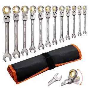 VEVOR Flex - Head Ratcheting Wrench Set, 12 - Piece SAE Sizes, 72 Teeth, Cr - V Steel Ratchet Flexible Combination Wrench Set with Roll Up Pouch, for General Household and Automotive Repairs, Gray NickelVEVOR Super Brand Day