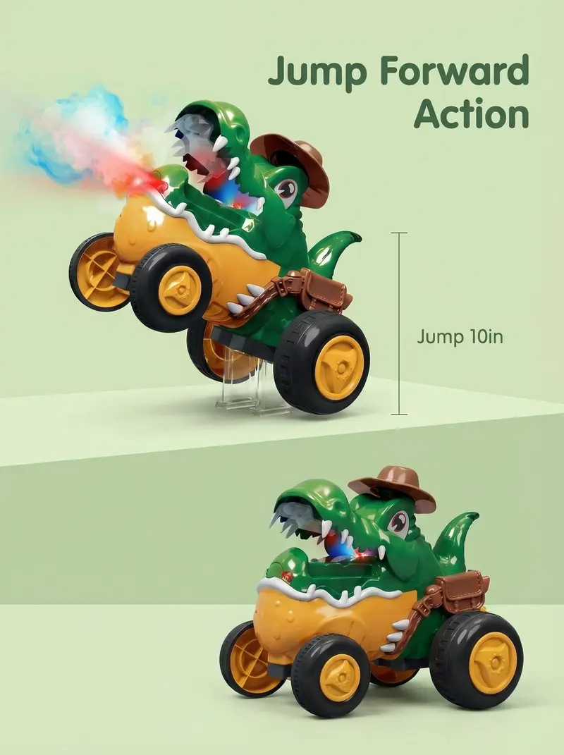 Kid's Electric Crocodile Jumping Car Toy - Mist Spray, Light & Music, Stunt Actions, Jump Forward, 1-Click Demonstration, Upright Walking, Floor-Friendly Wheels, 30+ Mins Playtime rc cars rc