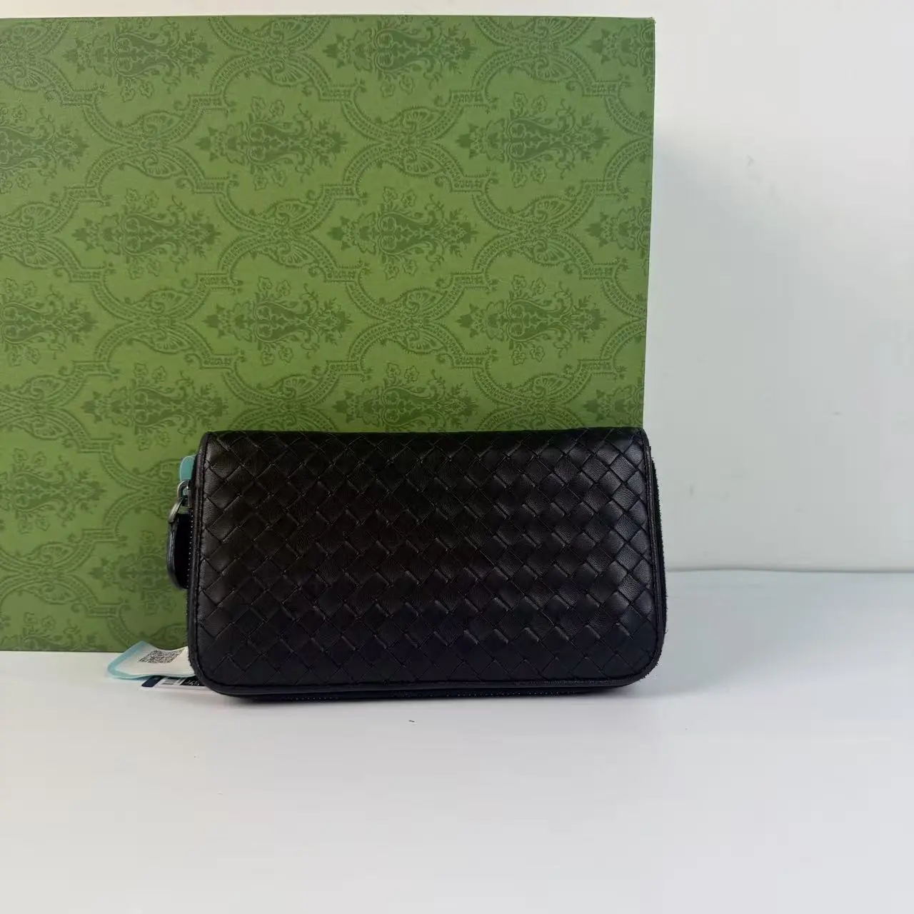 Pre-owned BOTTEGA VENETA Black Intrecciato Nappa Leather Zip Around Wallet