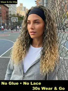 Silk Satin Ribbon Deep Wave Synthetic Headband Wig - No glue, no lace design, convenient headband wig for women without the need for adhesive | Four Seasons Series Deep Wave Hair Accessory Beauty Enhancer Must‑have items for dates, parties and lazy days