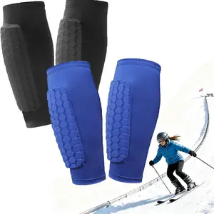 2Pairs Ski Guards,ski shin guards，soccer shin pads， Socks Calf Compression Sleeve with Honeycomb Pads, Breathable Elastic Anti-Collision for Skiing Snowboarding Shinguards, Leg Protector