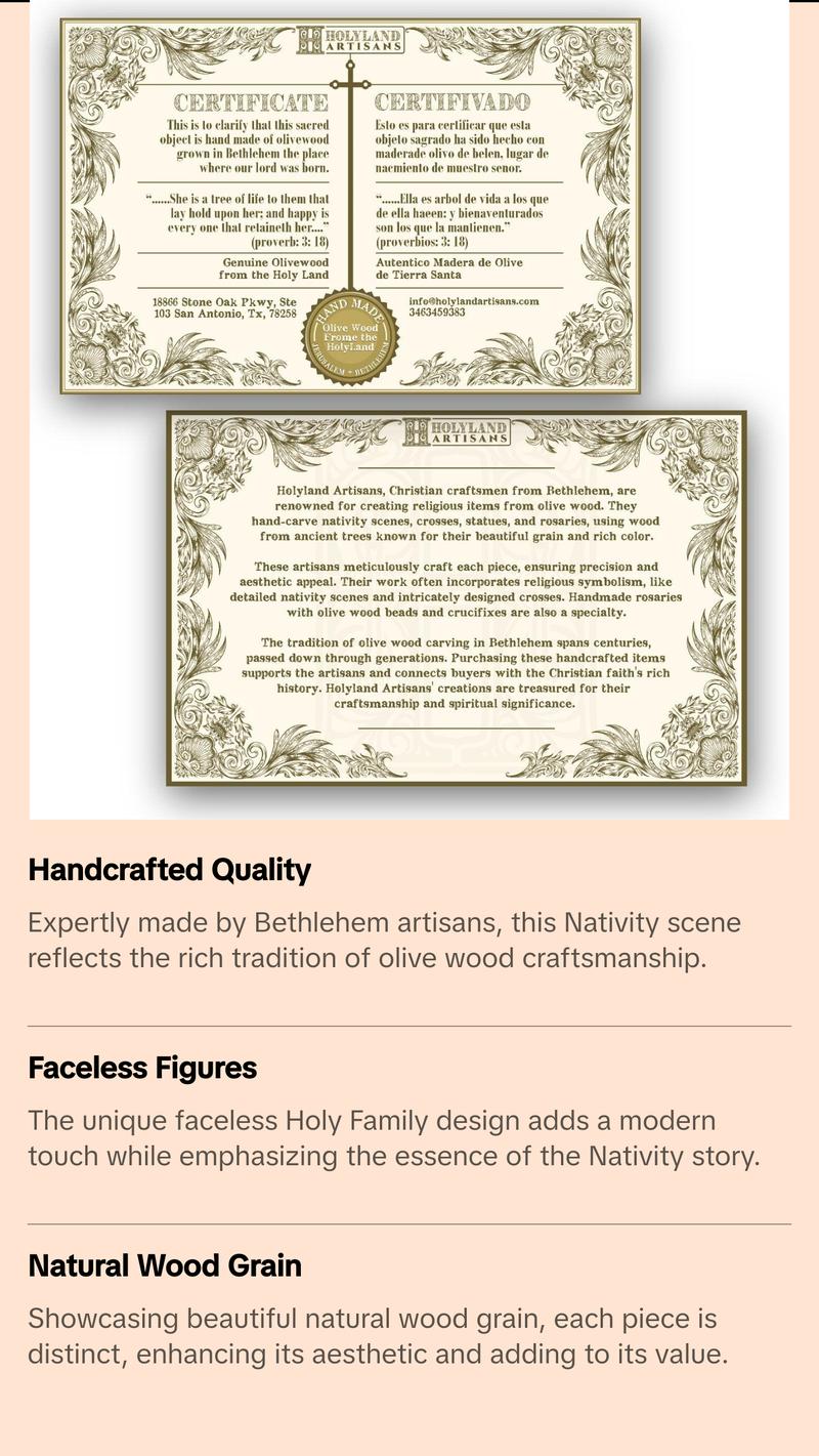 Olive Wood Nativity Scene_ Faceless Holy Family Decor Religious