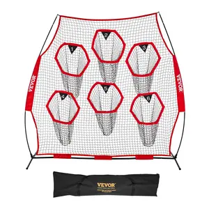 VEVOR 8x 8 ft Football Trainer Throwing Net, Training Throwing Target Practice Net with 6 Target Pockets, Knotless Net Includes Straps and Portable Carry Case, Improve QB Throwing Accuracy, Red