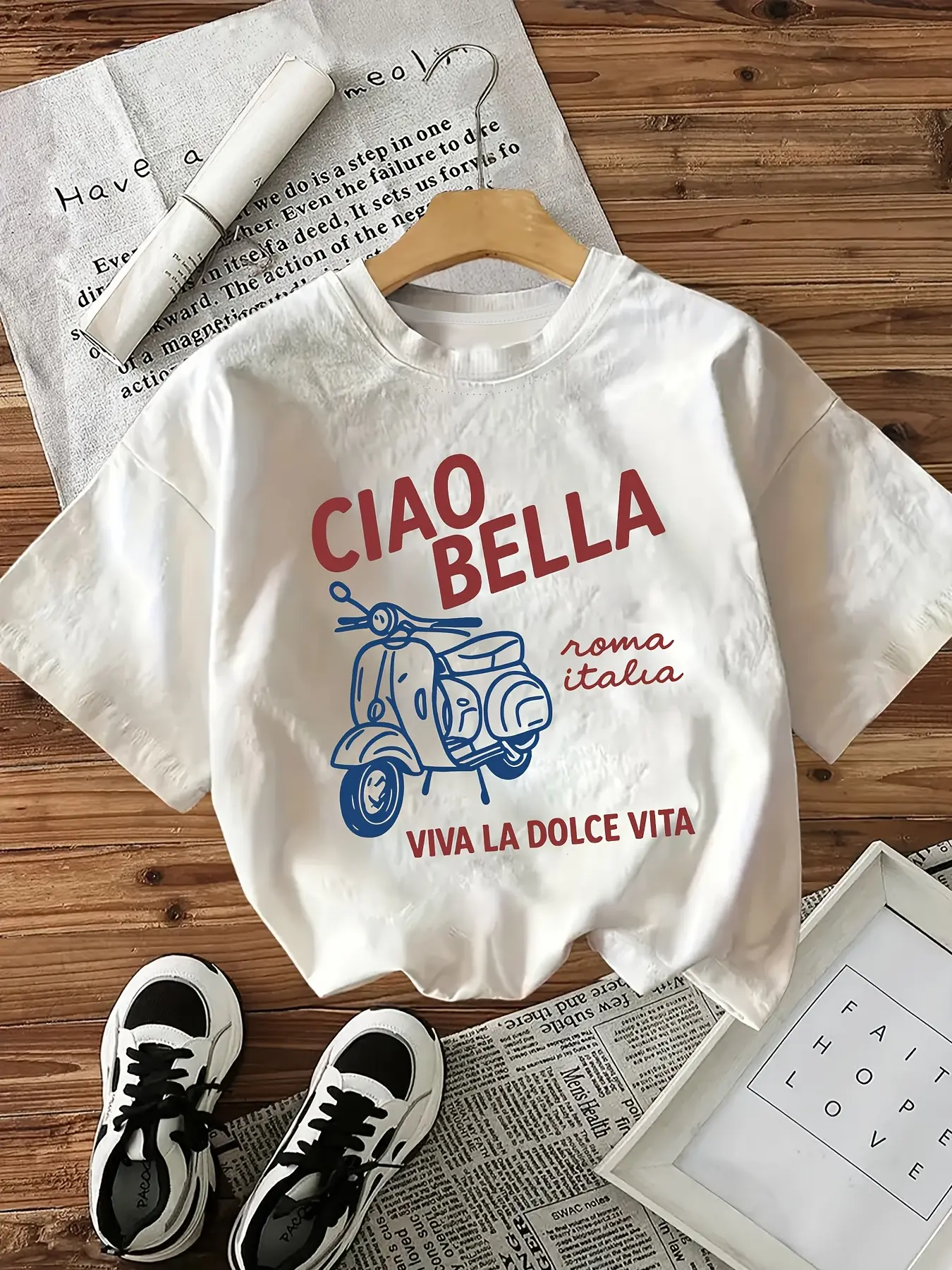 Women's Short-Sleeve T-Shirt with Cute Scooter & 'Go Ride' Print - High-Stretch Casual Top, Scooter Rider Design for Riding Enthusiasts, All-Season Machine Washable Blouse for scooter