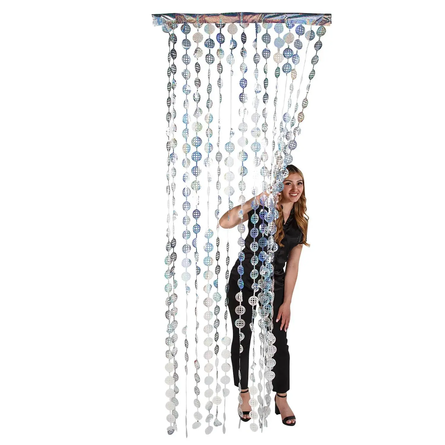 3 ft. x 8 ft. Silvertone Disco Ball Foil Plastic Curtain Door Decoration 3 ft. x 8 ft. Silvertone Disco Ball Foil Plastic Curtain Door Decoration