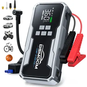 BSMOOM Portable Car Jump Starter 7000A (ALL Gas, 10.0L Diesel)with Air Compressor, 150PSl Tire Inflator, 12V BatteryCharger Jumper Box with LCD Display Car Battery Jump Starter multi-functional auto