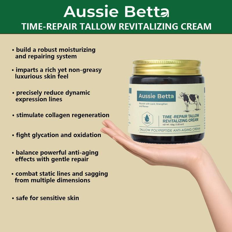 Aussie Betta High Performance Golden Micro-Peptide Tallow Serum & Time-Repair Tallow Revitalizing Cream 100g Anti Aging Collagen Retinol for Fine Lines Dark Spots No Irritation Skin Repair Rejuvenating