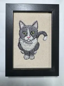 Gray and White Tuxedo Cat Machine Embroidered and Framed! Unique Feline Charm Tabletop Decor for Home or Office! Other Designs and Breeds Available! Desktop Decoration Signs