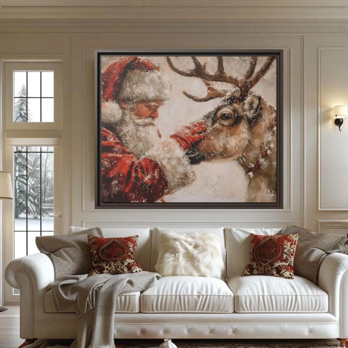 Santa Claus Framed Canvas Print Vintage Father Christmas Canvas Print with Fine Art Holiday Home Decor Santa Wall Art Christmas