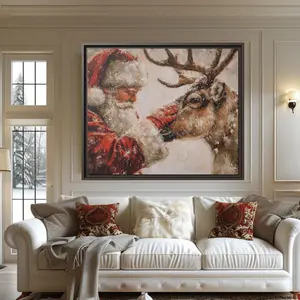 Santa Claus Framed Canvas Print Vintage Father Christmas Canvas Print with Fine Art Holiday Home Decor Santa Wall Art Christmas