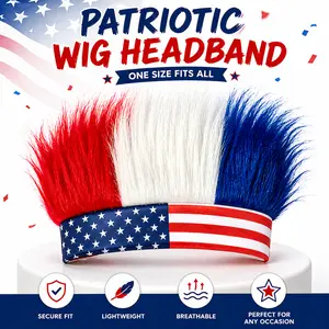 Patriotic Crazy Hairy Headband - Lightweight, Comfortable US National Flag Star Wig Hat Hair Accessory for Football, 4th of July Sport Events