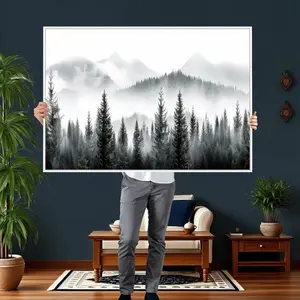 [Sale off up to 50%] [Free ship] [Frame] Misty Forest Canvas Print, Foggy Pine Trees Mountain Landscape Artwork