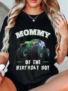 100% Cotton Unisex Mens Mommy Of The Birthday Boy Monster Truck Family T-Shirt