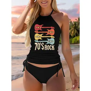 70s Rock Band Guitar Cassette Tape 1970s Vintage 70s Costume Two Piece Swimsuit