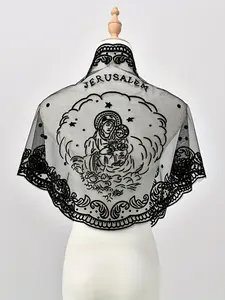 New Geometric Pattern Triangle Scarf, Lace Trim Wedding Headscarf, Breathable Fashion Shawl for Women