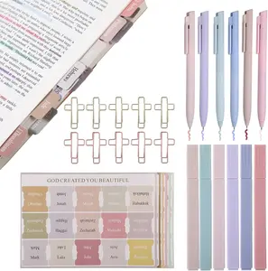 28Pcs Bible Study Supplies Journaling Kit, 12 Highlighters and Pens,10 Cross Paper Clips, 90 Tabs