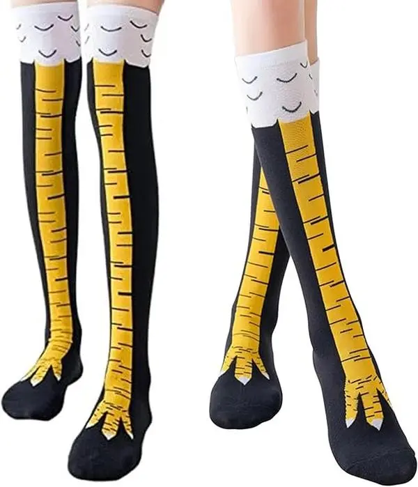 Crazy Funny Chicken Leg Socks for Women Men Novelty Chicken Feet Socks Over The Knee Sock White Elephant Gifts for Adult Women Men Teen Gag Gifts 3D Novelty Gag Gift Stocking Stuffers