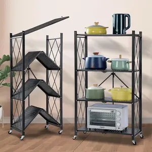 Joybos Foldable Storage Shelves with Wheels, Heavy Duty Metal Shelving, No Assembly Organizer Wire Shelf Rack for Garage Kitchen, Basement,Pantry