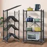 Joybos Collapsible Expandable Carbon Steel Rectangular Organizer - 25kg Capacity Heavy-Duty Rolling Cart with Wheels, No-Assembly Stand, 4-Level Utility Racks, 10cm Height Storage, 77lbs per Shelf, Bracket Mount Cabinet-Rack for Garage, Bedroom, Books
