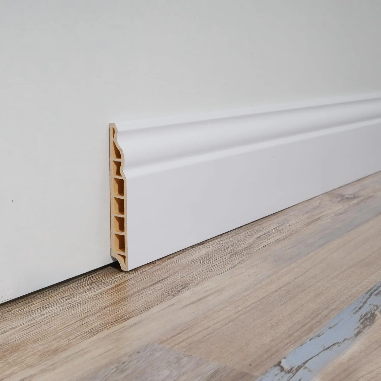 Sturdy Synthetic Crack-Resistant High-Impact Polystyrene Wall Baseboard Molding Trim - 8-Pack, 56x3.2 in., Glue-Installed Skirting Board with Easy Installation & Long-Lasting Pristine Finish for Home Improvement Building Supplies