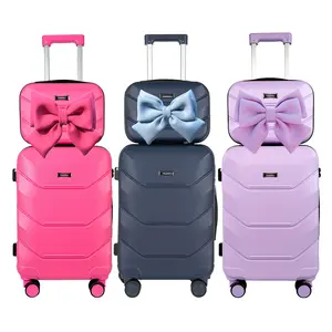 Deessera Upgraded  Carry-On Suitcase 13"+20 Set with Bow Built-In Cup Holder Hooks TSA Lock Swivel Wheels Anti-Burst Zipper Phone Holder Essential Travel Must-Have New Year Gifts Summer travel essentials