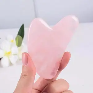 Gua Sha Jade Stone Gua Sha Massage Tool, Guasha Tool for Face and Body Skin Massage. Tools for SPA Acupuncture, Pink Stone for Body Face Neck and Eye, Skin Care Gift for Woman (Pink)