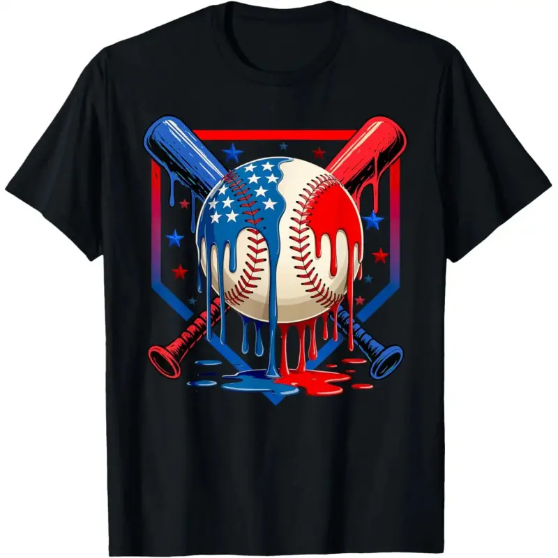 Baseball Drip Patriotic Ice Cream US Flag Youth Boys T-Shirt Cotton Fabric