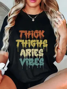 100% Cotton Unisex Thick Thighs Aries Vibes Aries Zodiac Sign Funny Men Women Long Sleeve T-Shirt
